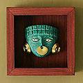Papier Mache 'Emerald Moche Mask' Shadow Box Mask (Peru)