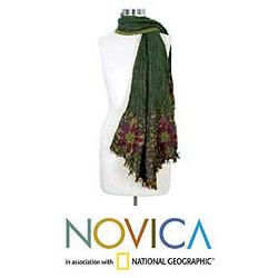Wool 'Jade Blossoms' Scarf (India)