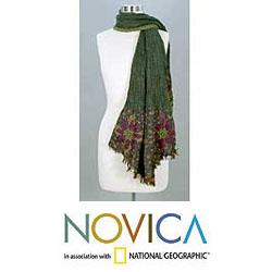 Wool 'Jade Blossoms' Scarf (India)