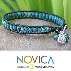 Leather and Turquoise 'Bold Blue' Bracelet (Thailand)