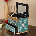 Wood 'Turquoise Splendor' Painted Glass Jewelry Box (Peru)