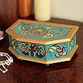 Cedar Wood 'Precious Turquoise' Painted Glass Box (Peru)