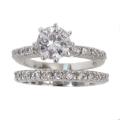 Silvertone Round-cut Cubic Zirconia Bridal-style Ring Set