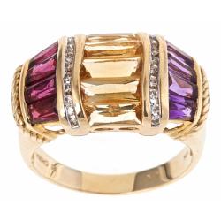 Dyach 10k Yellow Gold Multi-gemstone and 1/5ct TDW Diamond Ring (G-H, I1-I2)