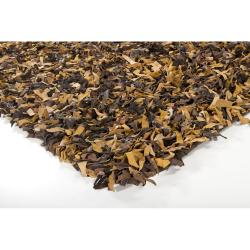 Hand-woven Multi-color Leather Shag Rug (4'9 Round)