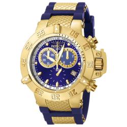 Invicta Men's 'Subaqua' Blue Rubber 18k Goldplated Chronograph Watch