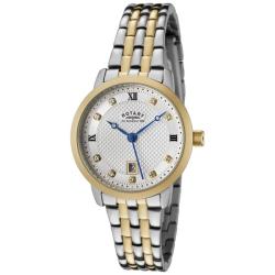 Rotary Women's Silver Textured Dial Two-tone Crystal Watch