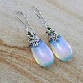 Sterling Silver Opalite/ Peridot Marquis Dangle Earrings (Indonesia)