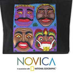 Cotton 'Bali Masks' Medium Tote Handbag (Indonesia)