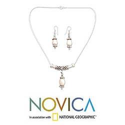 Sterling Silver 'Mermaid Tears' Pearl Jewelry Set (4 mm) (India)