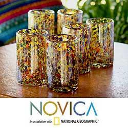 Set of 6 Blown Glass 'Carnival' Tumblers (Mexico)