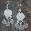 Silverplated Pewter Ottoman Script Coin Dangle Earrings (Turkey)
