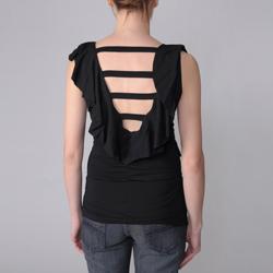 Coolwear Junior's Ruffled V-neck Cutout Back Top