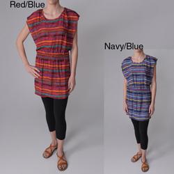 Journee Collection Junior's Kimono-sleeve Striped Pattern Tunic Top