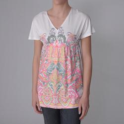 Journee Collection Junior's Mixed Print Short-sleeve Tunic Top
