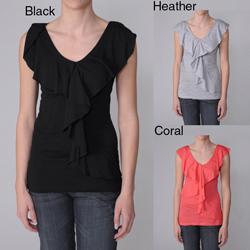 Coolwear Junior's Ruffled V-neck Cutout Back Top