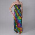 Journee Collection Junior's Smocked Bodice Tie-dye Print Maxi Dress