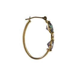 10k Yellow Gold Mystic Green Topaz and Cubic Zirconia Hoop Earrings