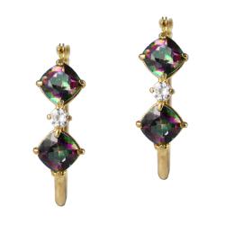 10k Yellow Gold Mystic Green Topaz and Cubic Zirconia Hoop Earrings