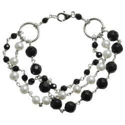 Pearls For You Black and White 3-Strand Freshwater Pearl Bracelet (6-7 mm)