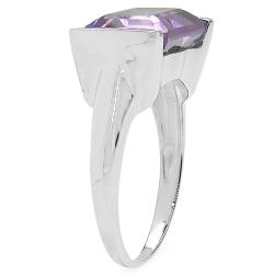 Sterling Silver Emerald-cut Amethyst Fashion Ring