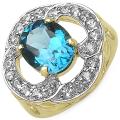 14k Gold over Sterling Silver London Blue Topaz and White Topaz Ring