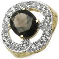 14k Gold over Sterling Silver Smokey Quartz and White Topaz Ring