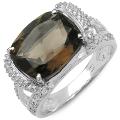 Sterling Silver Cushion-cut Smokey Quartz and White Topaz Ring