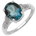 Sterling Silver Oval-cut London Blue Topaz and White Topaz Ring