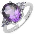 Sterling Silver Oval-cut Amethyst and Tanzanite Ring