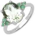 Sterling Silver Oval-cut Green Amethyst and Emerald Ring