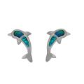Sterling Silver Created Blue Opal Dolphin Earrings