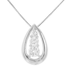 Sterling Silver Clear Cubic Zirconia Teardrop Necklace