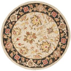Micro Hand-hooked Mirco Kerman Light Blue Wool Rug (3' Round)