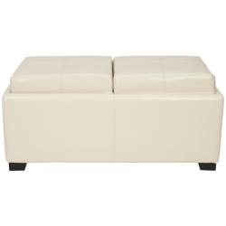 Broadway Double Tray Flat Cream Leather Storage Ottoman