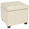 Broadway Flat Cream Leather Tufted Storage Ottoman