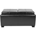 Broadway Double Tray Black Leather Storage Ottoman