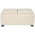 Broadway Double Tray Flat Cream Leather Storage Ottoman