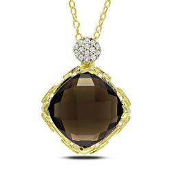 Goldtone Silver Smokey Quartz Diamond Accent Necklace (G-H, I3)