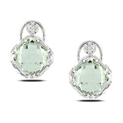 Sterling Silver Green Amethyst and Diamond Accent Earrings (G-H, I3)