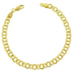 14k Yellow Gold 7.5-inch Round Double Link Charm Bracelet