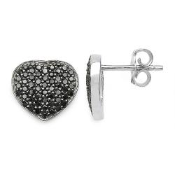 Sterling Silver 3/5ct TDW Black Diamond Heart Earrings
