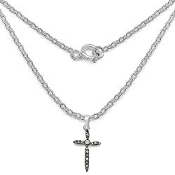 Sterling Silver 1/5ct TDW Black Diamond Cross Necklace