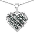 Silver 1/4ct TDW Blue and White Diamond Heart Necklace (I-J, I2-I3)