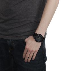Geneva Platinum Men's Rhinestone-accented Genuine Leather Watch