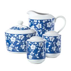 Pfaltzgraff Blue Meadows Sugar Bowl w/ Lid, Creamer, and Salt and Pepper Set