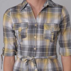 Almost Famous Junior's Plaid Button Up Belted Shirt