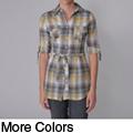 Almost Famous Junior's Plaid Button Up Belted Shirt