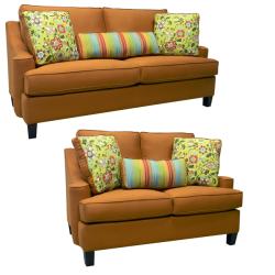 Joliet Burnt Orange Fabric Sofa Bed Sleeper and Loveseat