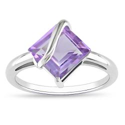 Sterling Silver Square-cut Amethyst Fashion Ring